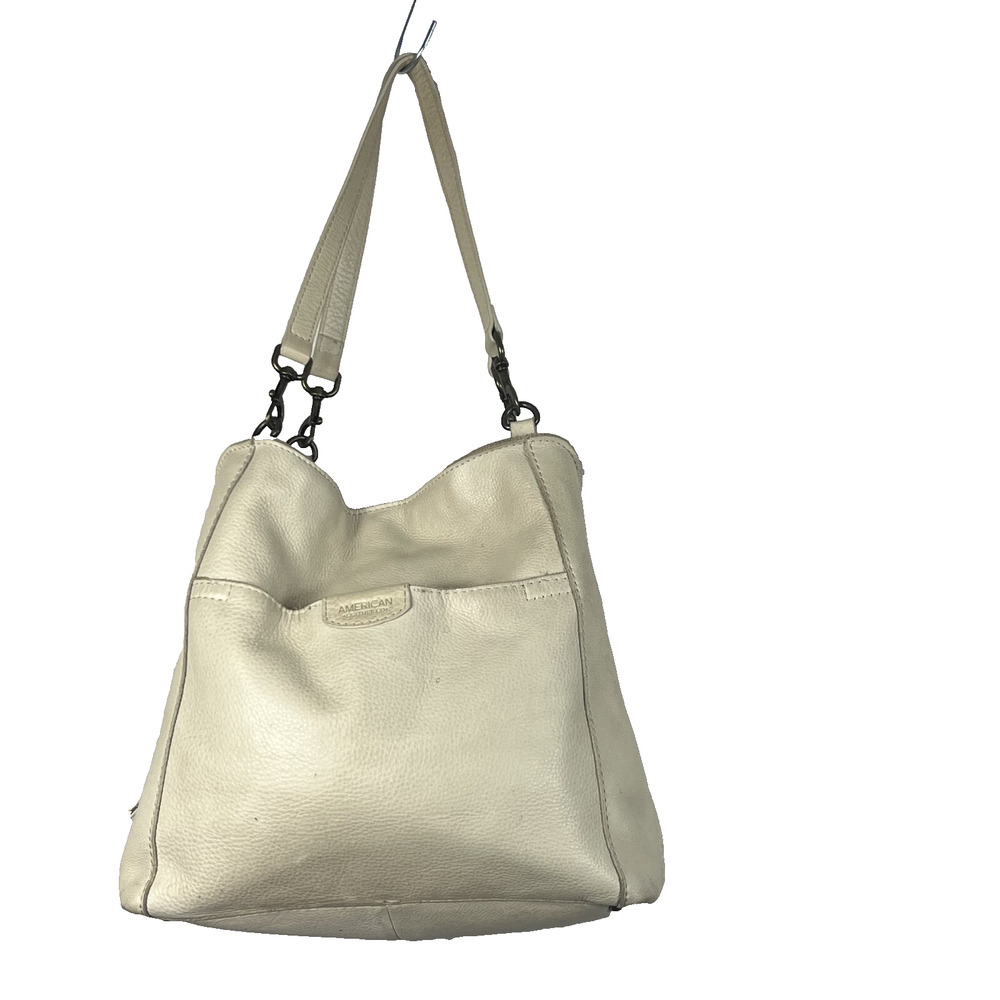 American Leather Co. Austin Triple Entry Leather Bucket Hobo Bag Purse Ivory